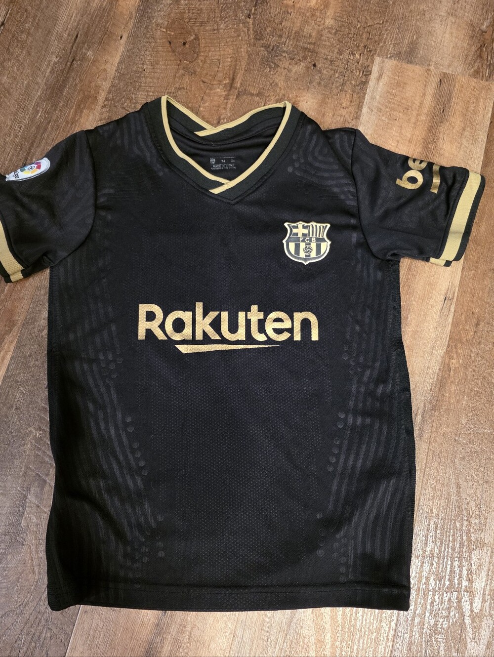 FCB Barcelona Kids' Black & Gold Rakuten Jersey Messi Size 24 Youth Laliga
